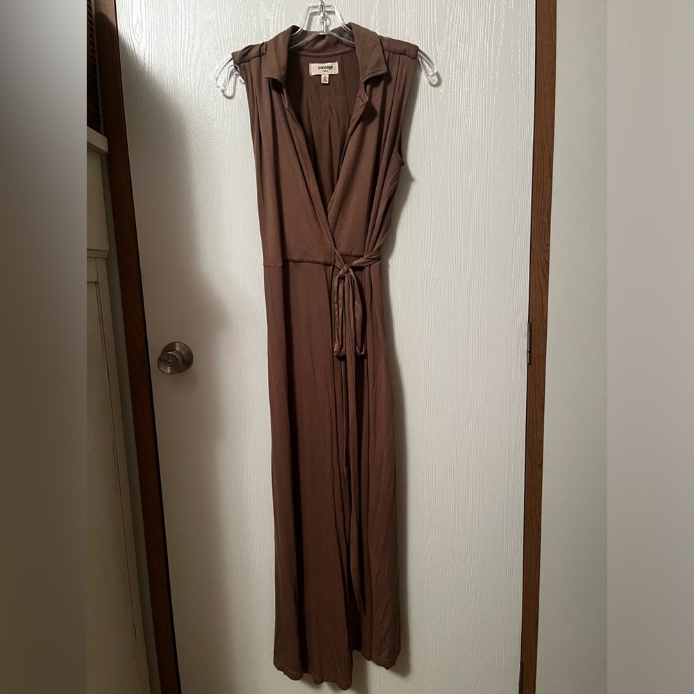 ANTHROPOLOGY Taupe PORRIDGE JERSEY KNIT SLEEVELESS MAXI WRAP SHIRTDRESS S